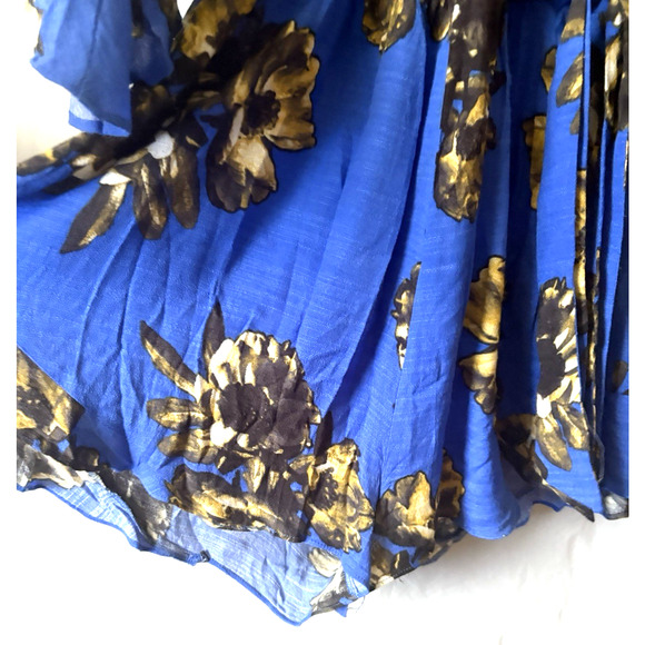 Free People '25 Royal Blue Floral Romper Rush Ruffles Wrap Front about Sz L-XL - Picture 14 of 16